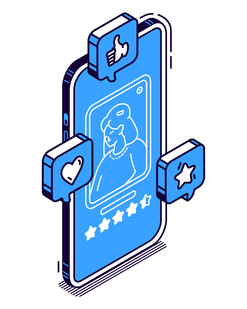 Illustration of a phone with a profile in social media